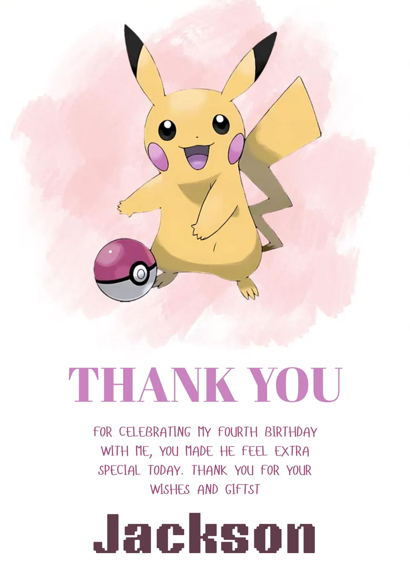 Pokemon Pikachu Thank You Card Invite - CreativeRino