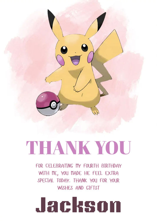 Pokemon Pikachu Thank You Card Invite - CreativeRino