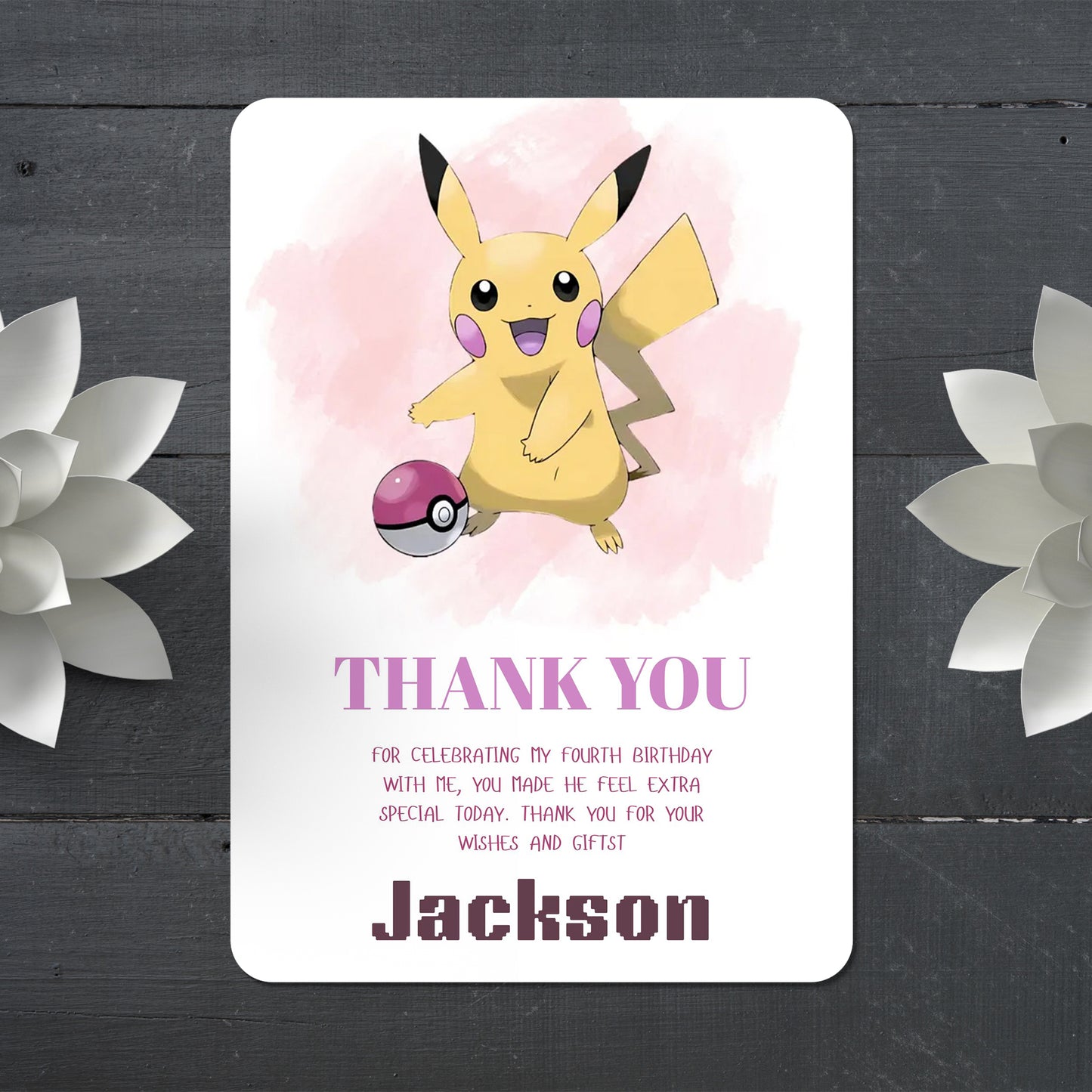 Pokemon Pikachu Thank You Card Invite - CreativeRino