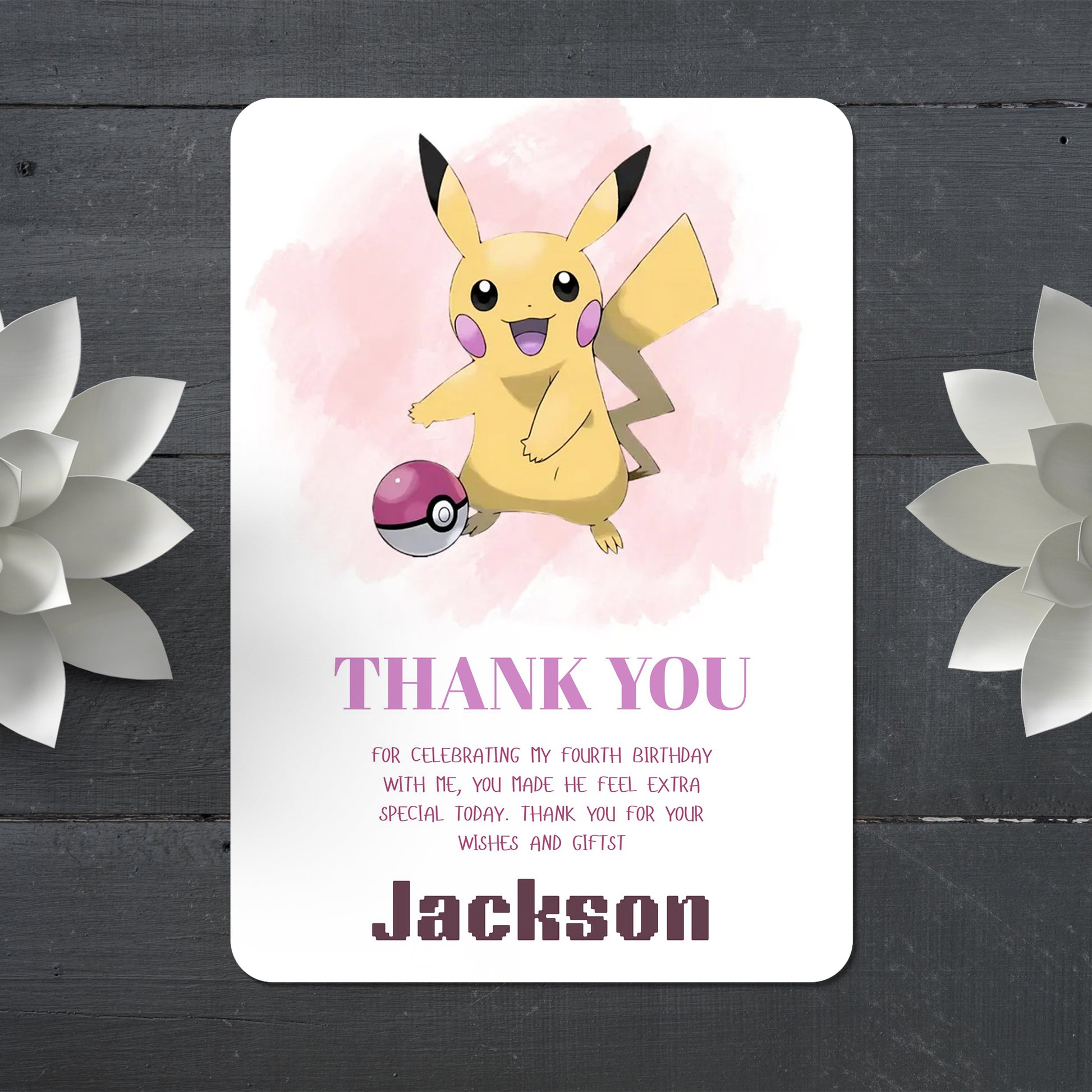 Pokemon Pikachu Thank You Card Invite - CreativeRino