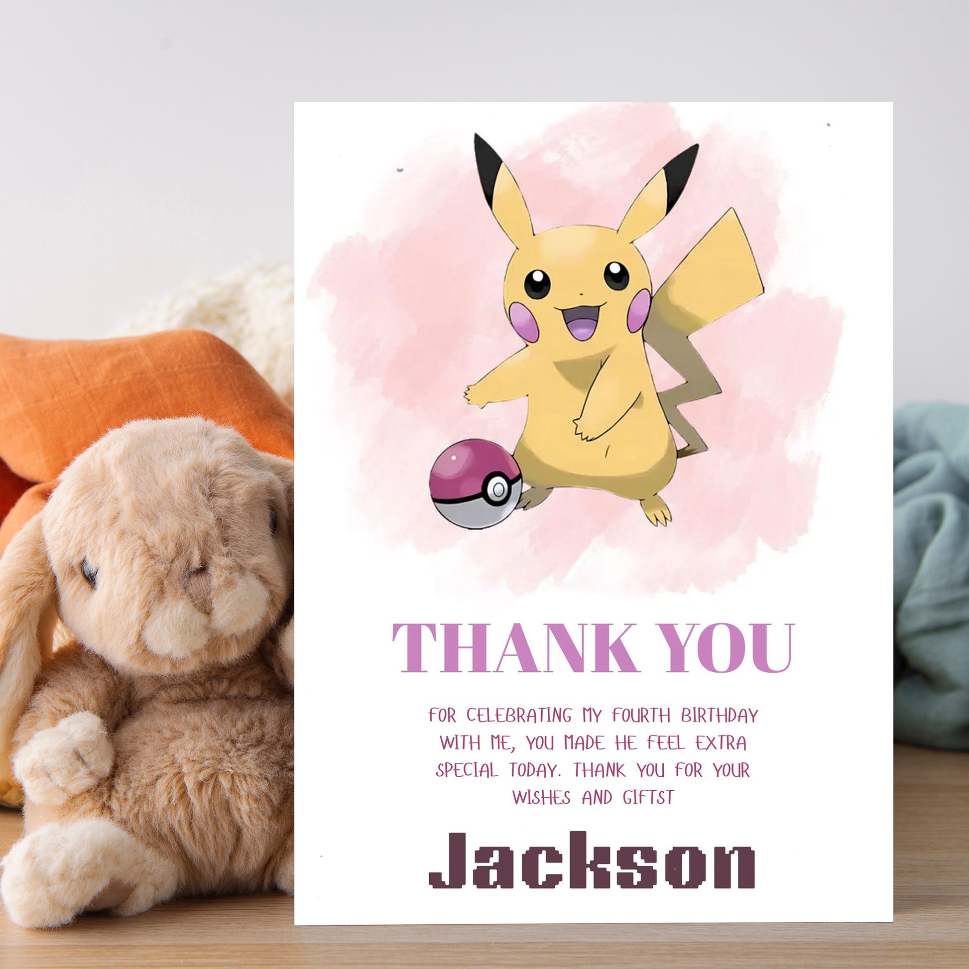 Pokemon Pikachu Thank You Card Invite - CreativeRino