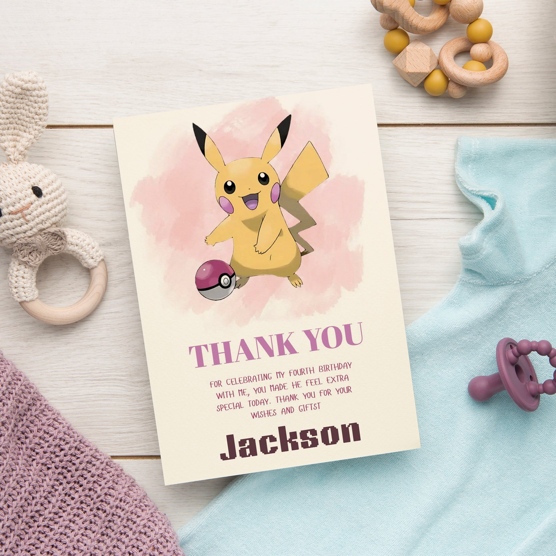 Pokemon Pikachu Thank You Card Invite - CreativeRino