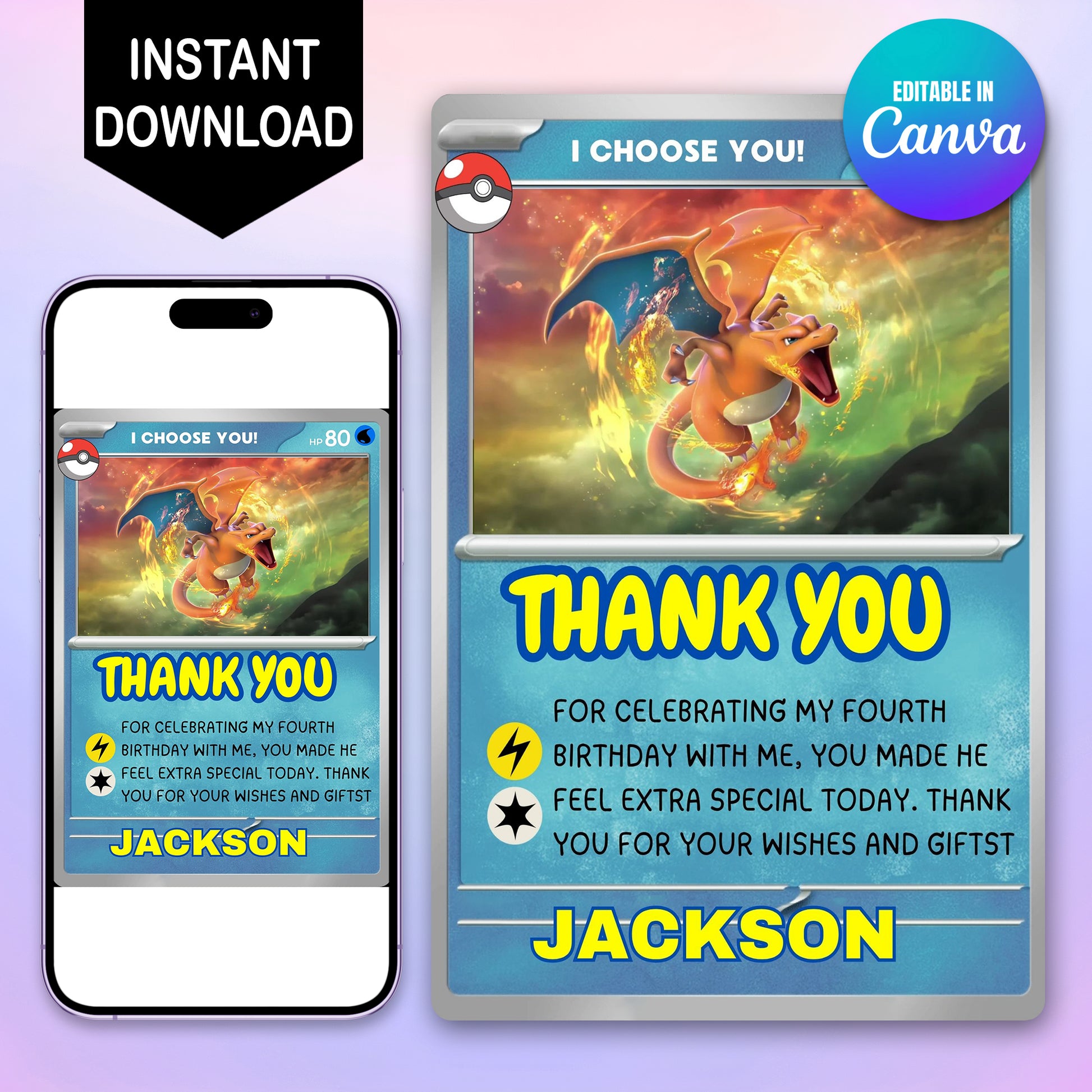 Charizard Thank You Cards - CreativeRino