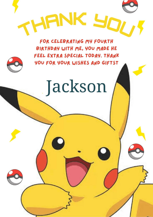 Pikachu Thank You Card Invite - CreativeRino