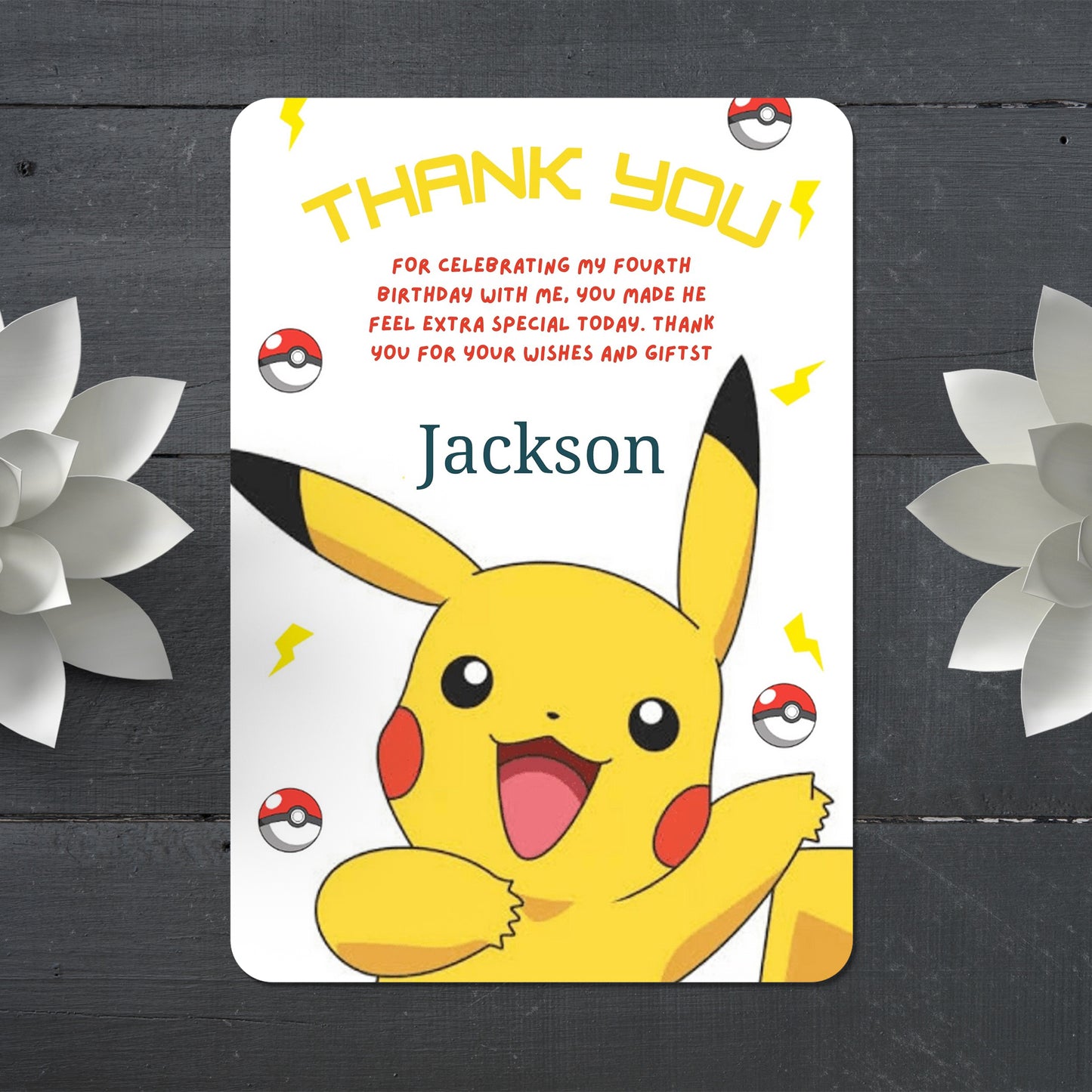 Pikachu Thank You Card Invite - CreativeRino