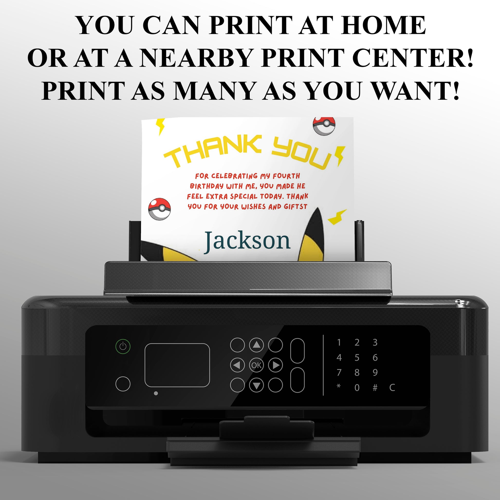 Pikachu Thank You Card Invite - CreativeRino