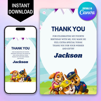 Paw Patrol Printable Thank You Card - CreativeRino