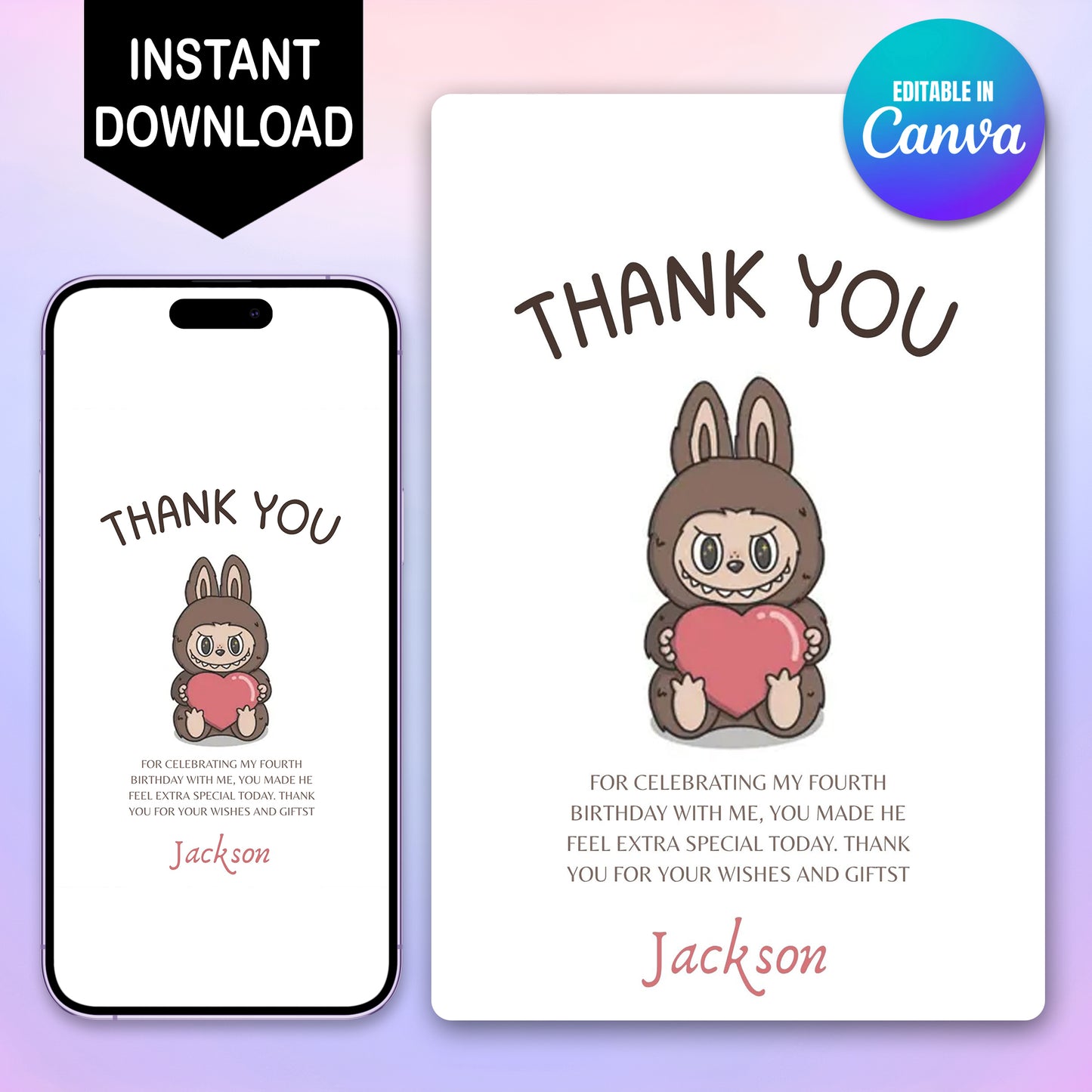 Labubu Digital Thank You Card - CreativeRino