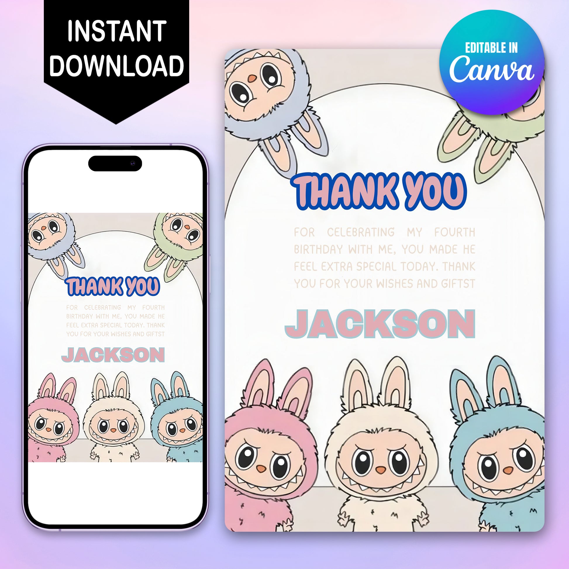 Labubu Printable Thank You Card - CreativeRino