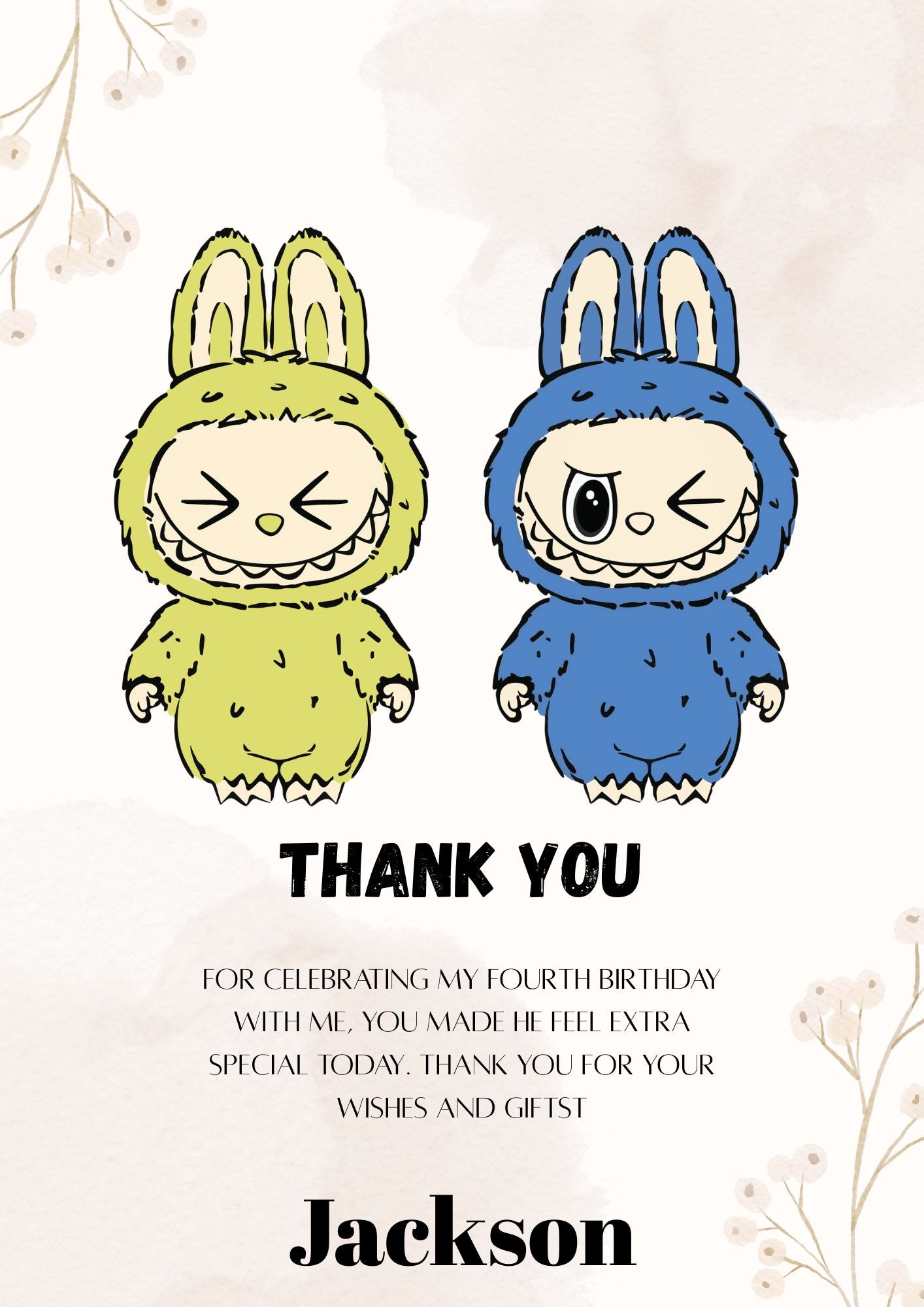 Labubu Editable Thank You Card - CreativeRino