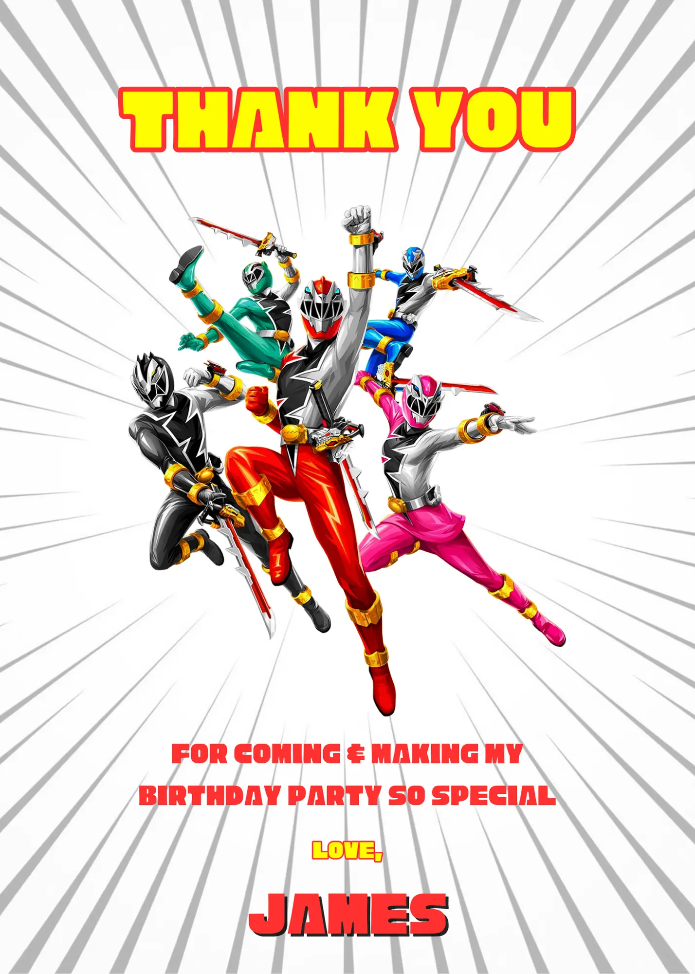 Power Rangers Thank You Card Template - CreativeRino