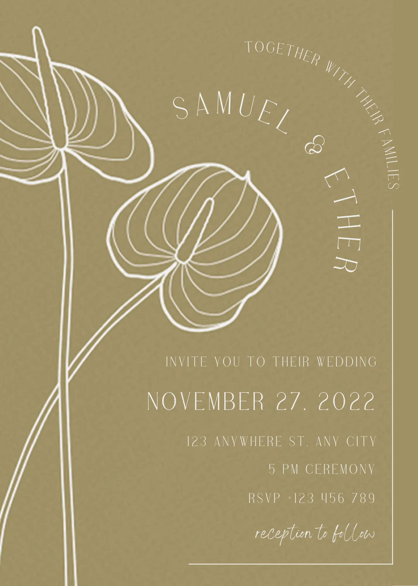 Anthurium Wedding Invitation Template - CreativeRino