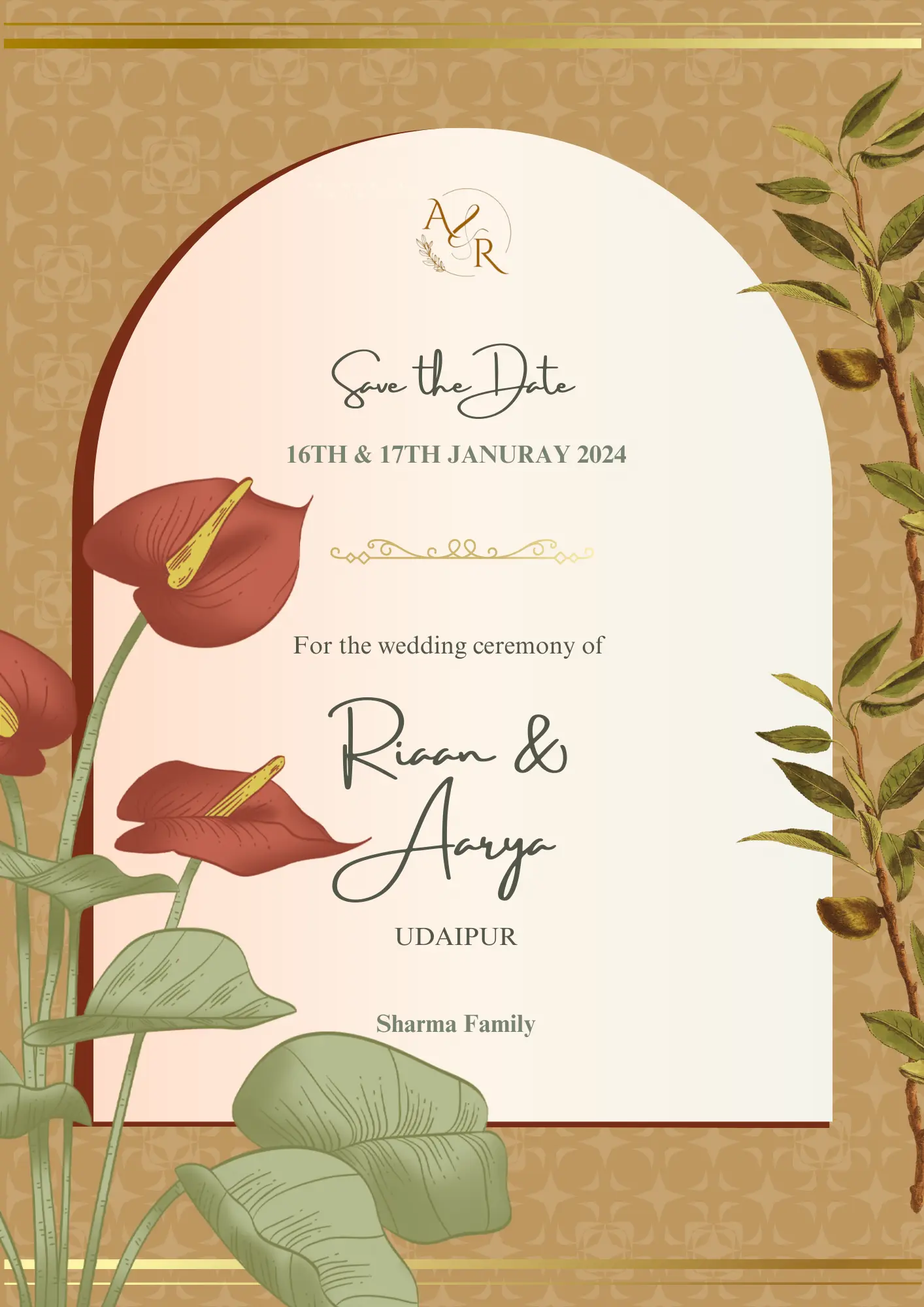 Anthurium Wedding Invitation Template - CreativeRino