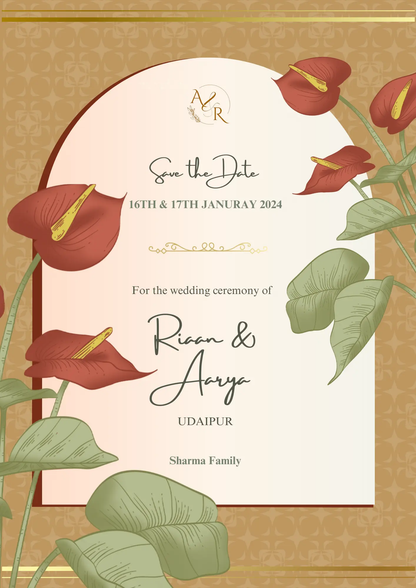 Anthurium Wedding Invitation Template - CreativeRino