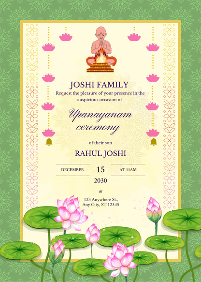 Upanayanam Ceremony Invitation Template | Thread Ceremony Invite - CreativeRino
