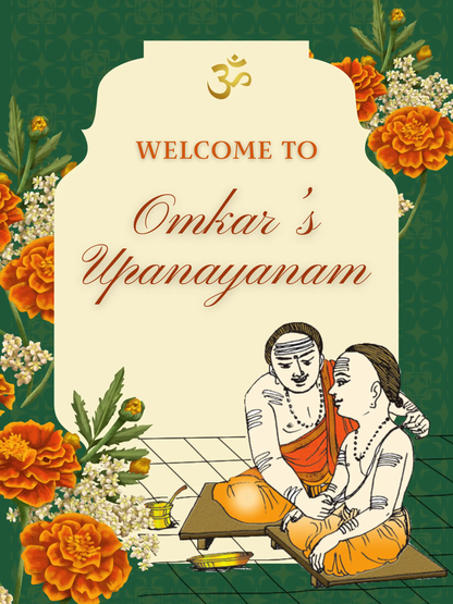 Upanayanam Ceremony Sign Template | Janeau Thread Ceremony Welcome Sign - CreativeRino