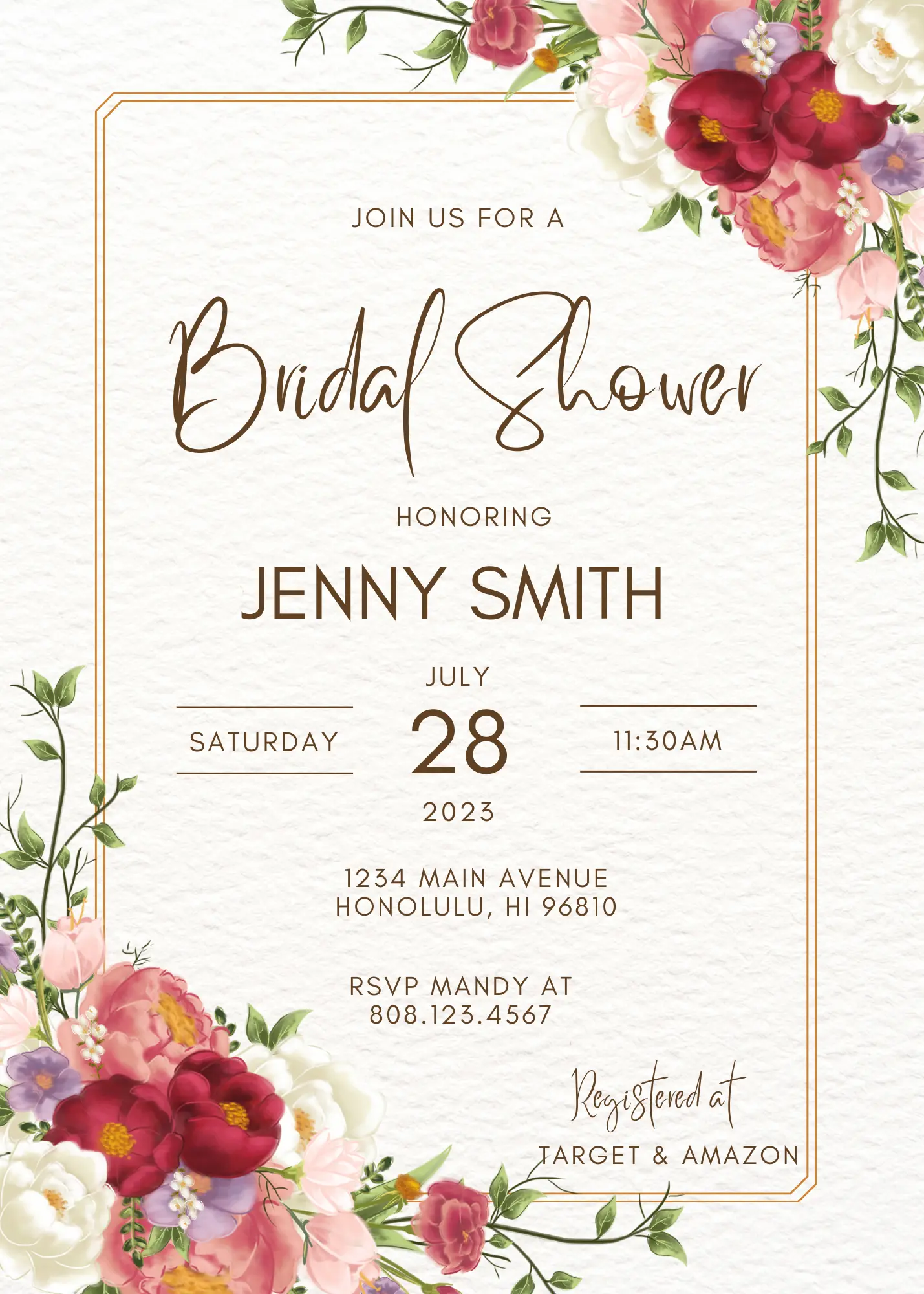 Floral Tropical Bridal Shower Invitation Template - CreativeRino