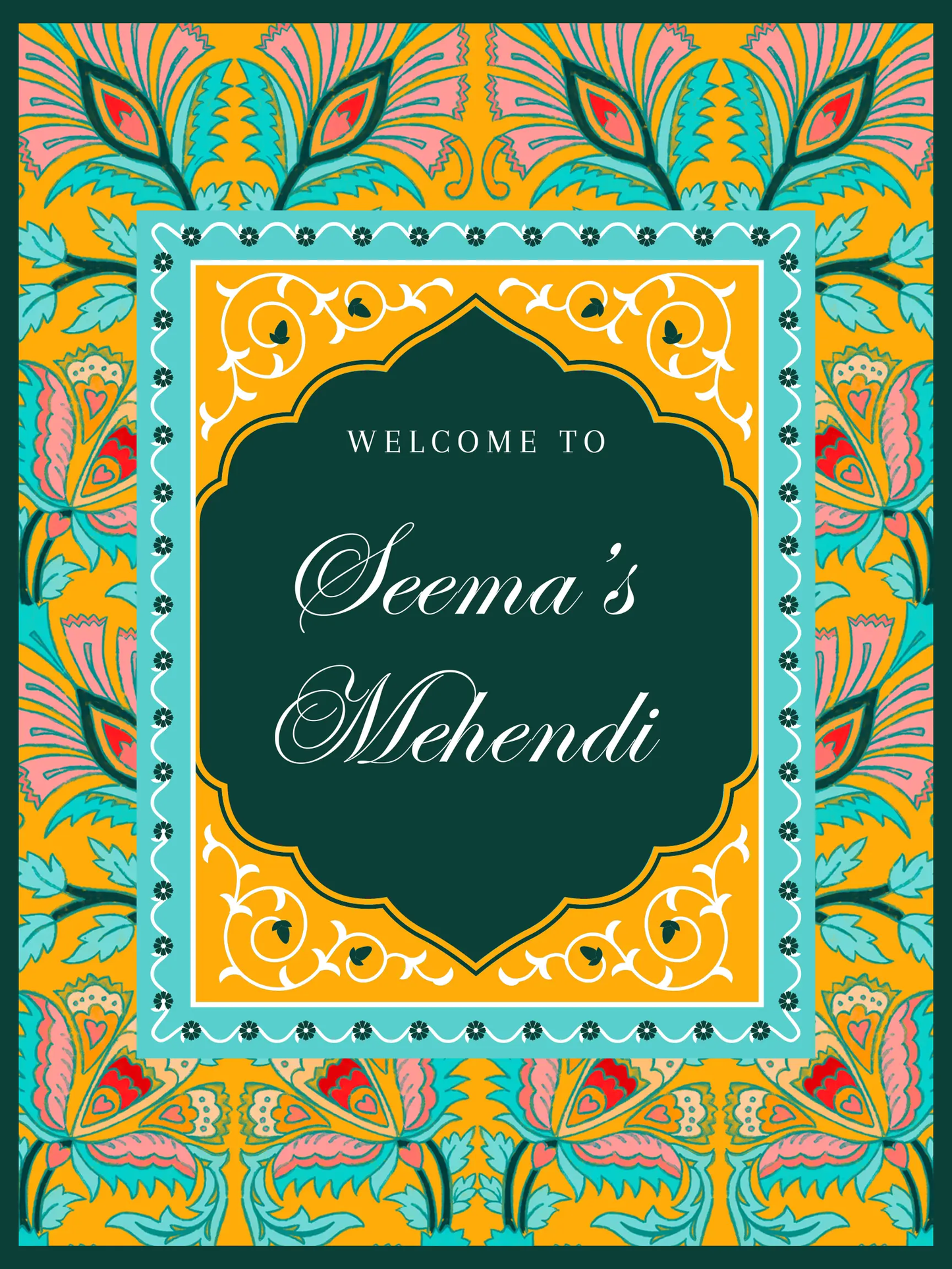 Mehndi Sign Template | Indian Wedding Welcome Sign - CreativeRino