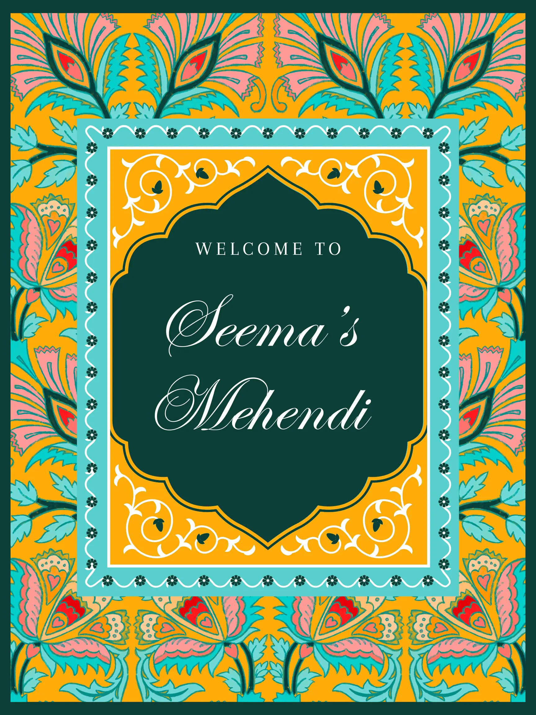 Mehndi Sign Template | Indian Wedding Welcome Sign - CreativeRino