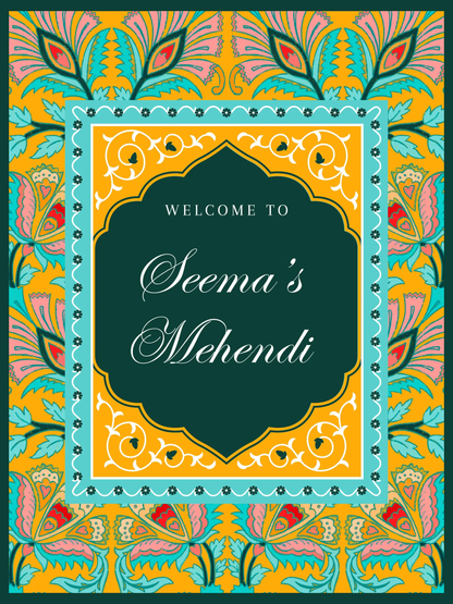 Mehndi Sign Template | Indian Wedding Welcome Sign - CreativeRino