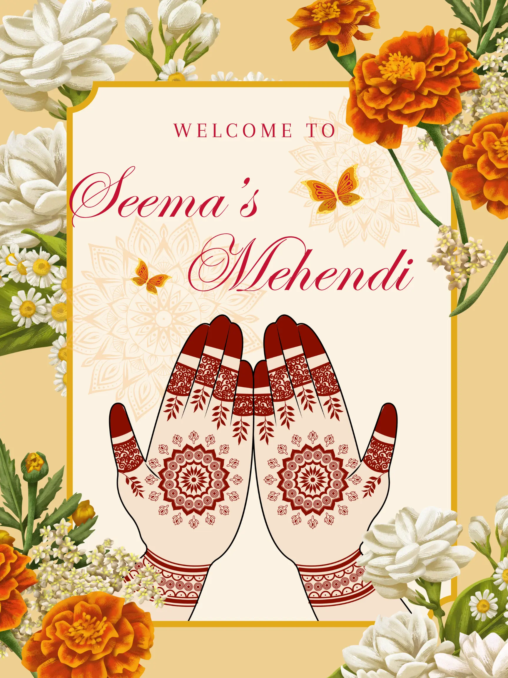 Mehndi Sign Template | Indian Wedding Welcome Sign - CreativeRino