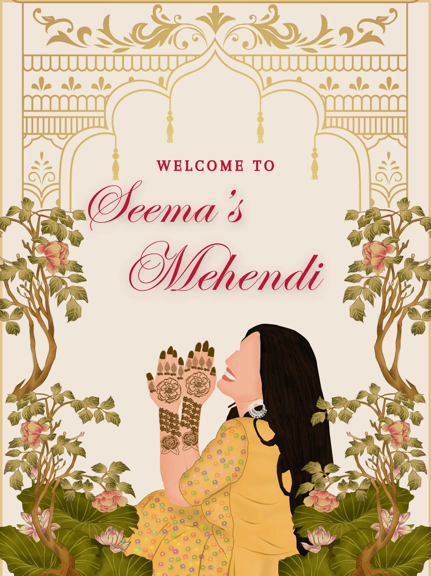 Mehndi Sign Template | Indian Wedding Welcome Sign - CreativeRino