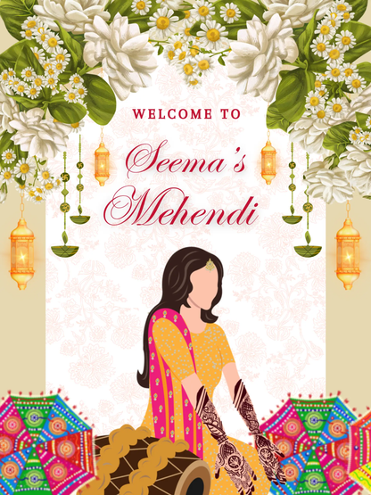 Mehndi Sign Template | Indian Wedding Welcome Sign - CreativeRino