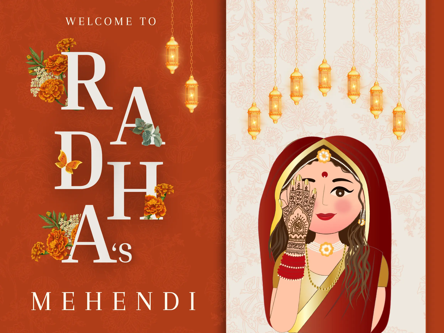 Mehndi Sign Template | Indian Wedding Welcome Sign - CreativeRino