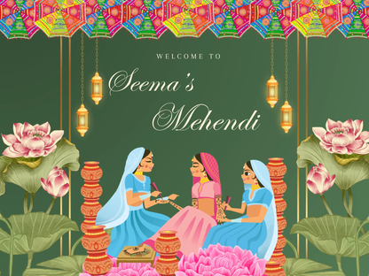 Mehndi Sign Template | Indian Wedding Welcome Sign - CreativeRino