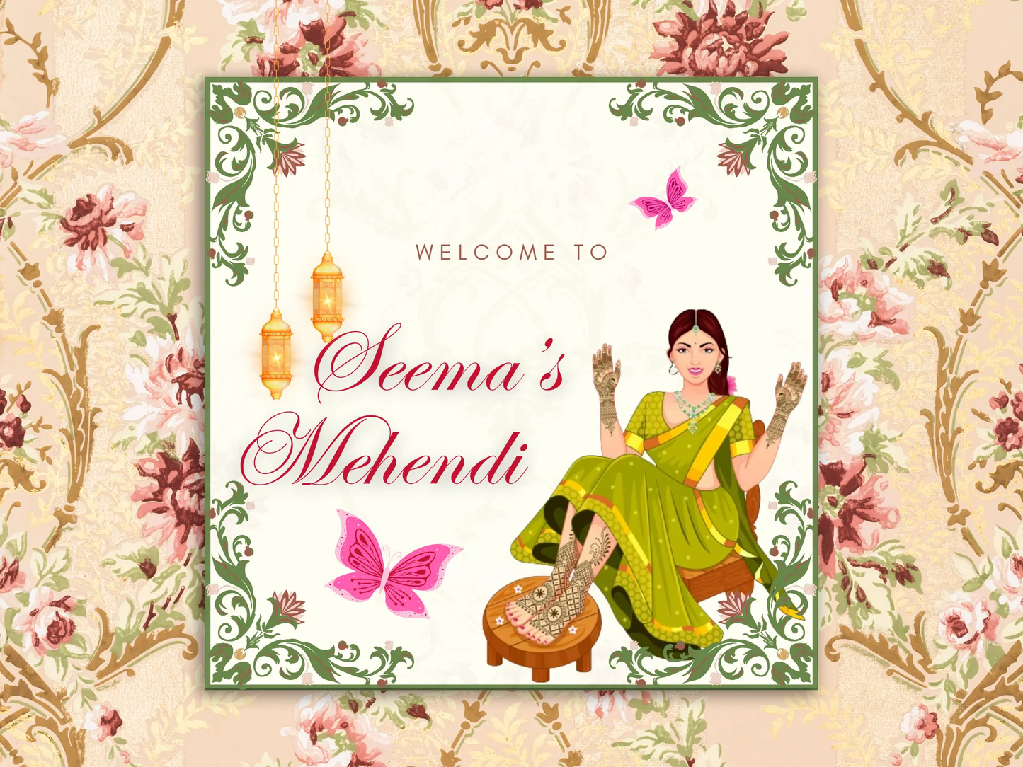 Mehndi Sign Template | Indian Wedding Welcome Sign - CreativeRino