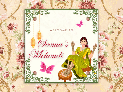 Mehndi Sign Template | Indian Wedding Welcome Sign - CreativeRino