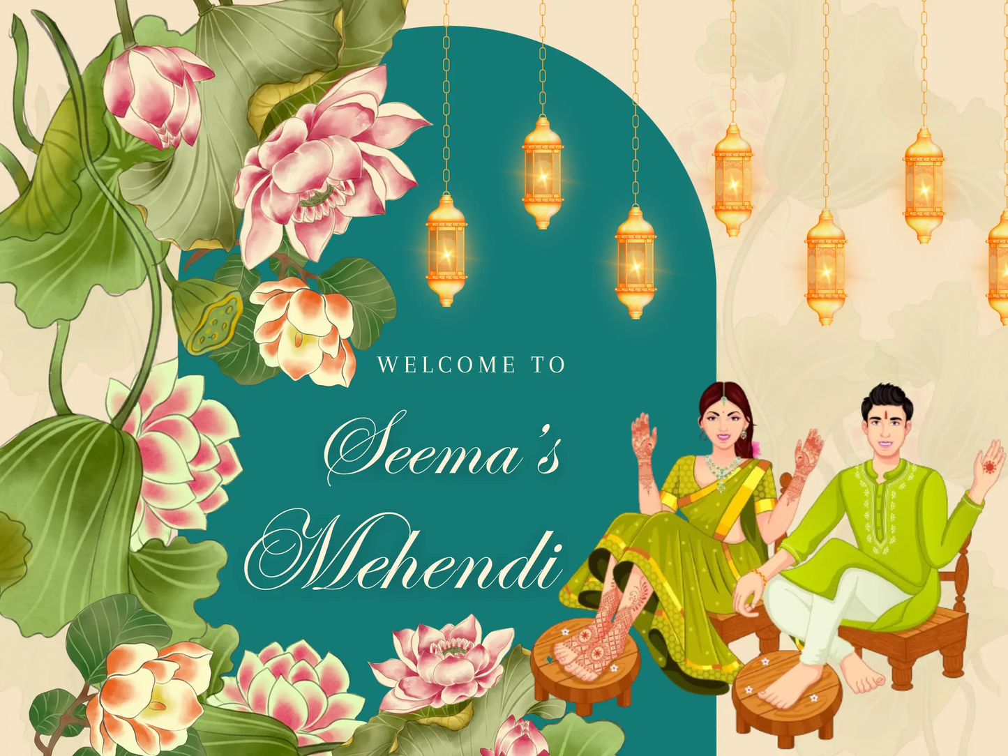 Mehndi Sign Template | Indian Wedding Welcome Sign - CreativeRino