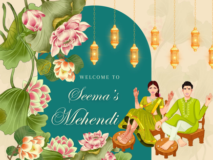 Mehndi Sign Template | Indian Wedding Welcome Sign - CreativeRino