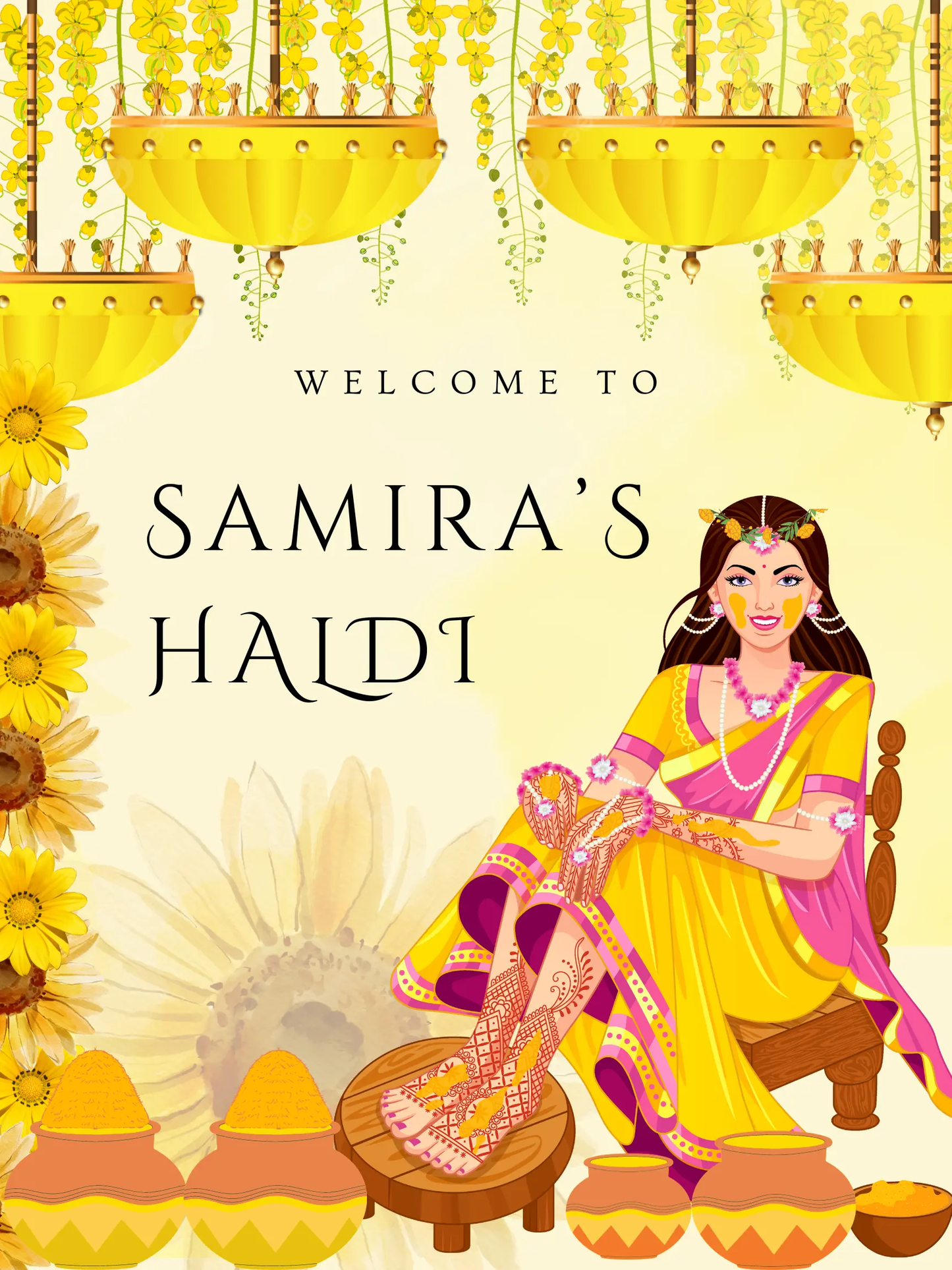 Maiyan Pithi Haldi Sign Template | Indian Wedding Welcome Sign - CreativeRino