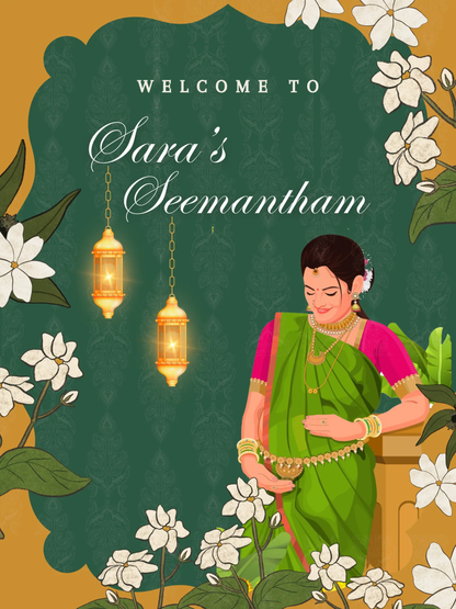 Seemantham Ceremony Sign Template | Indian Baby Shower Welcome Sign - CreativeRino