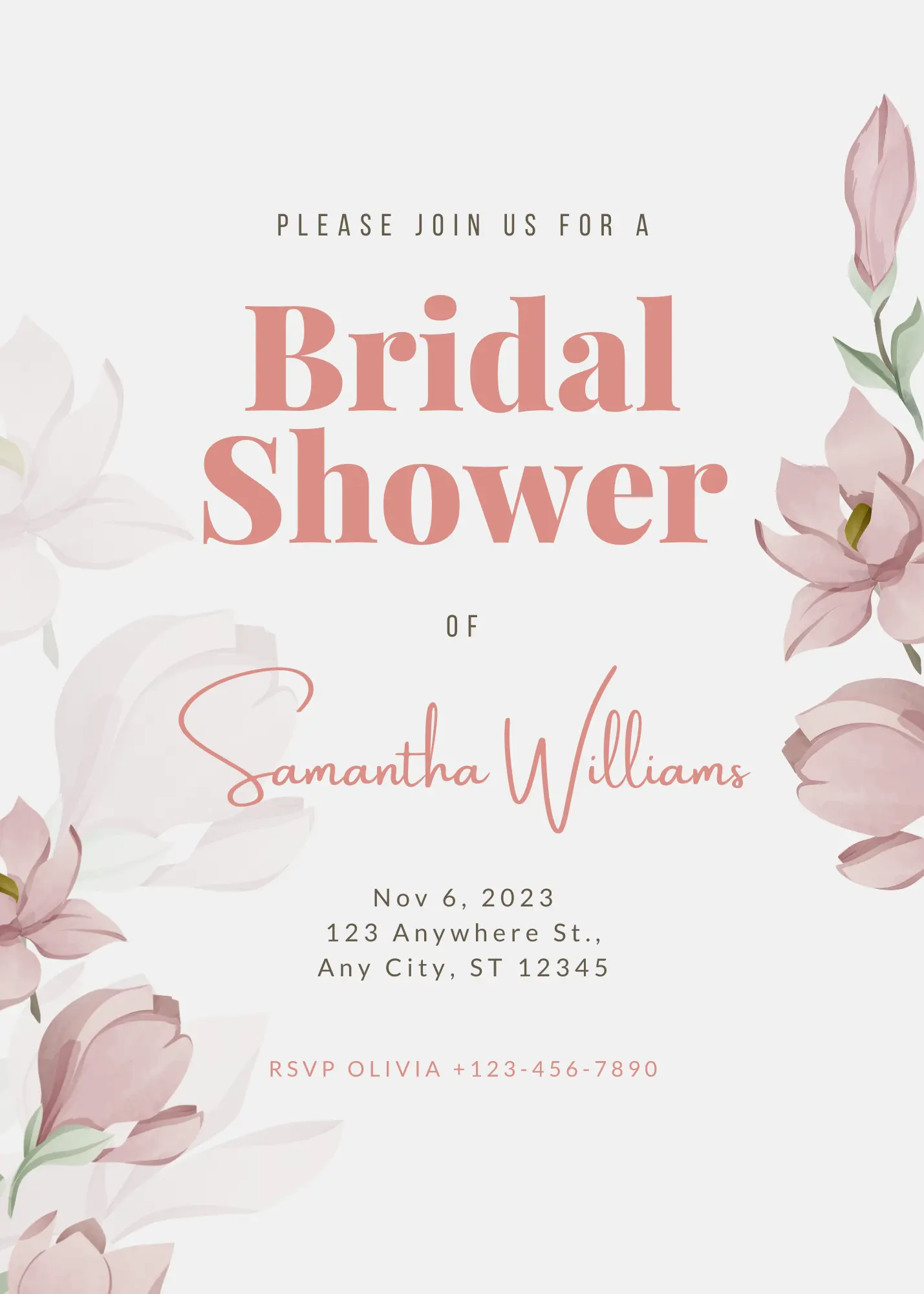 Pink Floral Spring Wildflower Bridal Shower Invitation Template - CreativeRino