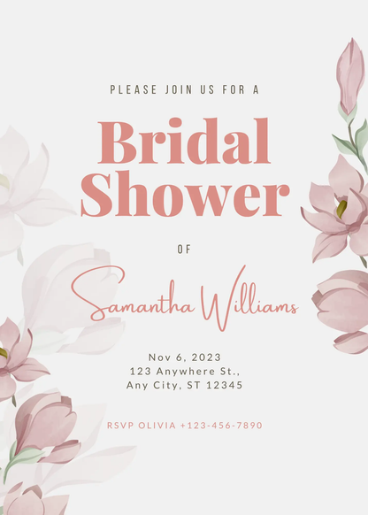 Pink Floral Spring Wildflower Bridal Shower Invitation Template - CreativeRino