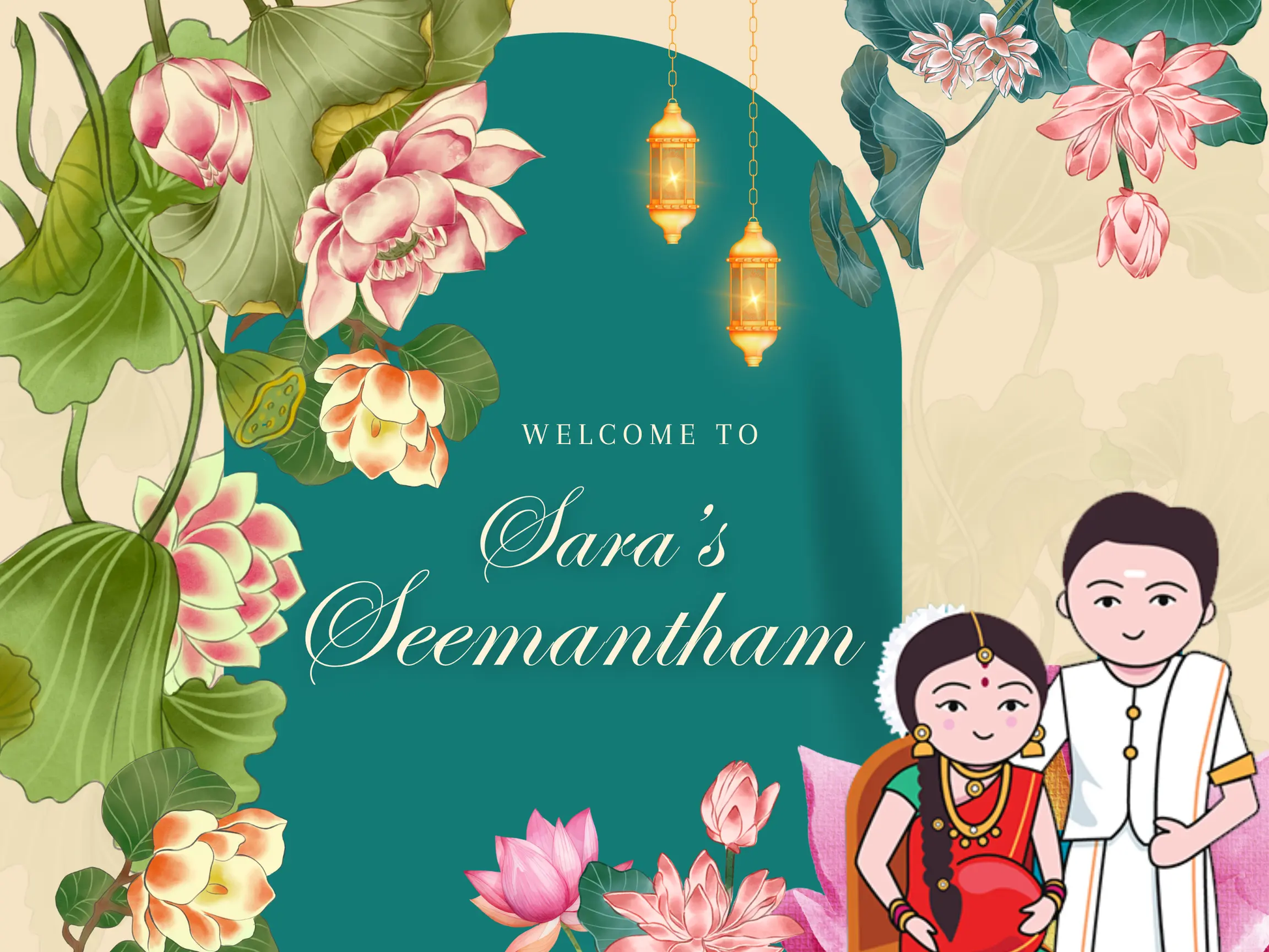 Seemantham Ceremony Sign Template | Indian Baby Shower Welcome Sign - CreativeRino