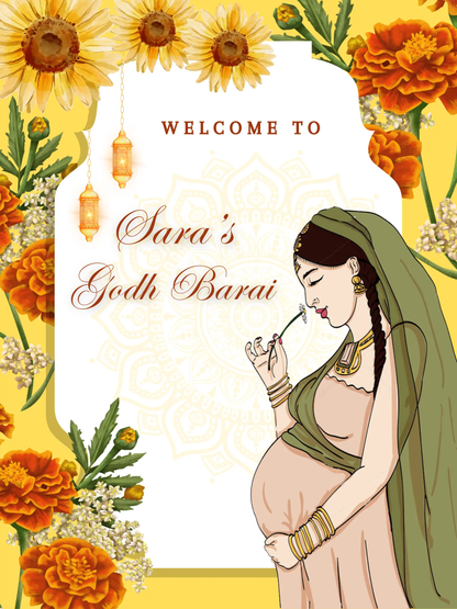 Godh Bharai Ceremony Sign Template | Indian Baby Shower Welcome Sign - CreativeRino