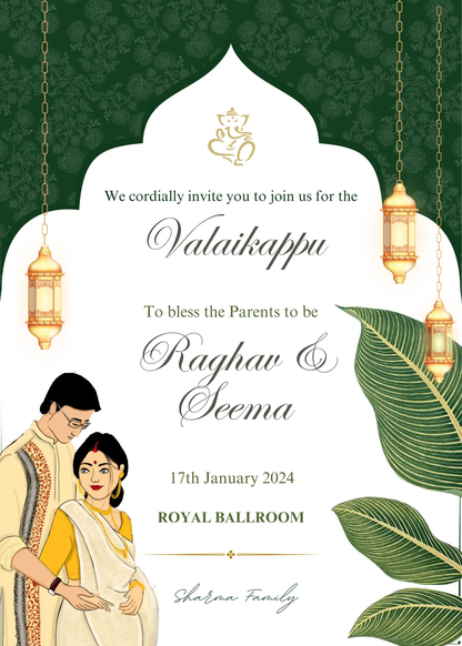 Valaikappu Invite Template | Indian Baby Shower Invitation - CreativeRino