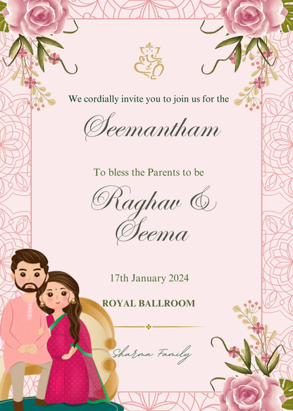 Seemantham Invite Template | Indian Baby Shower Invitation - CreativeRino
