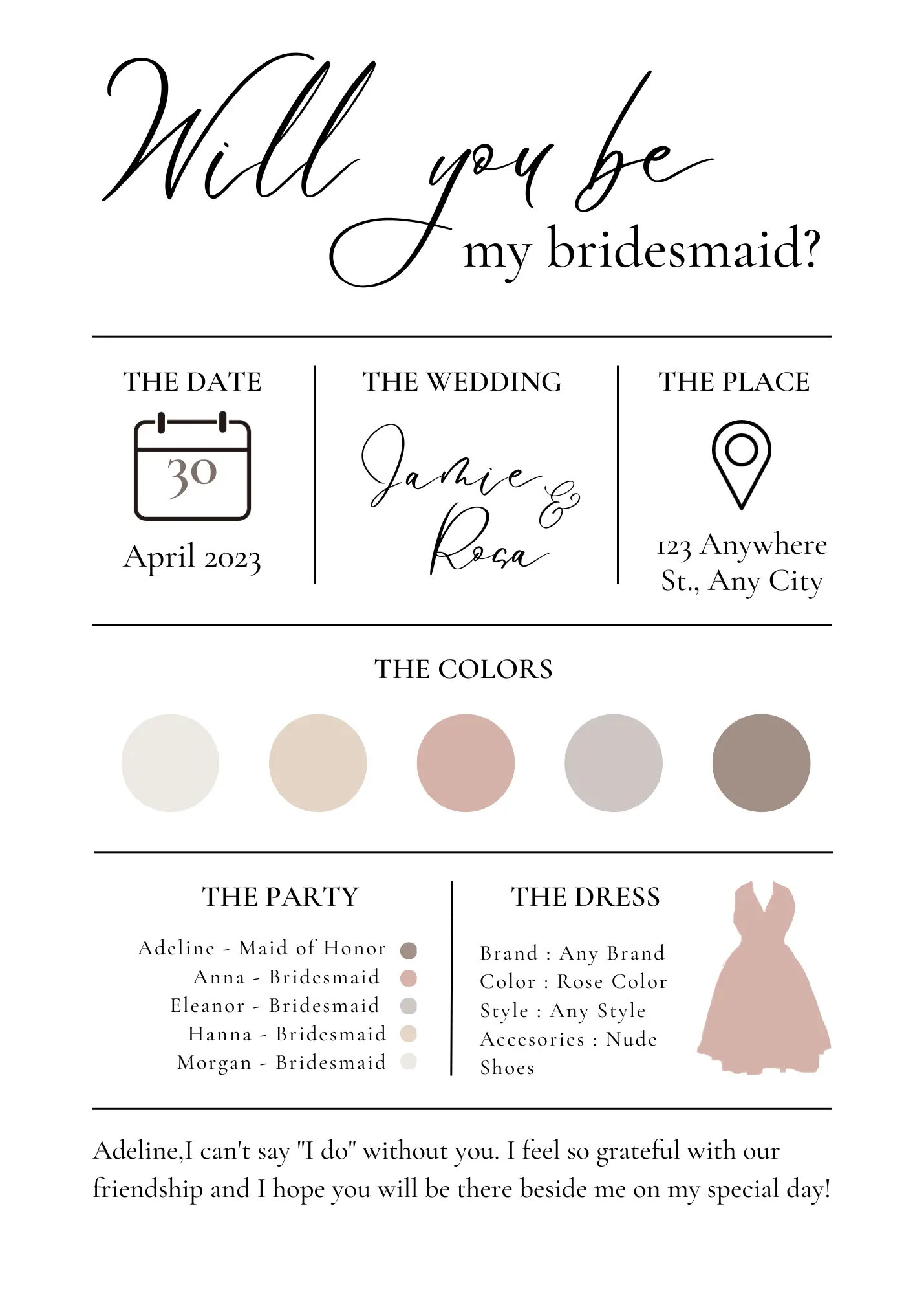 Bridesmaid Information Card Template | Bridal Proposal Car - CreativeRino
