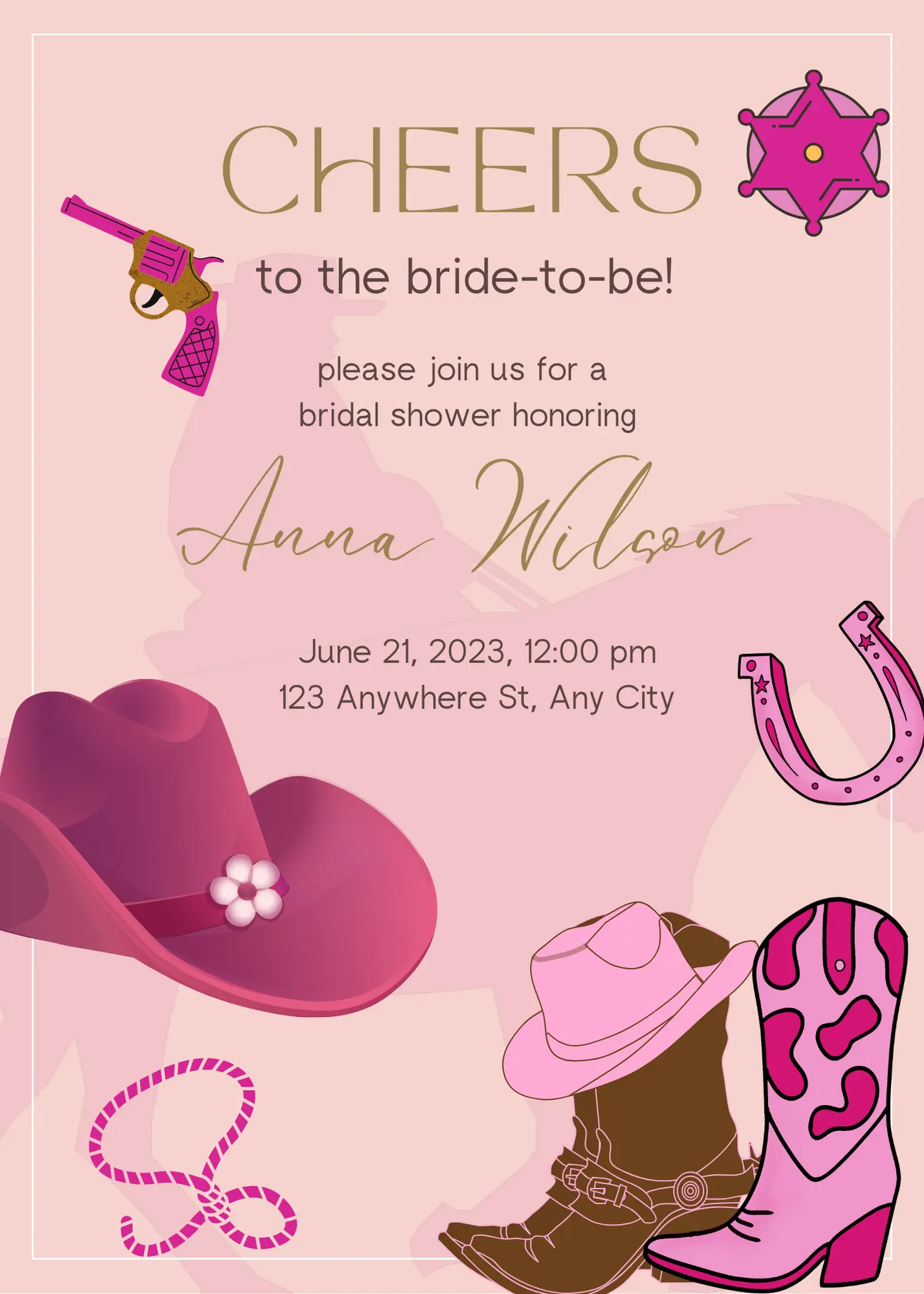 Rodeo Cowgirl Bridal Shower Invitation Template - CreativeRino