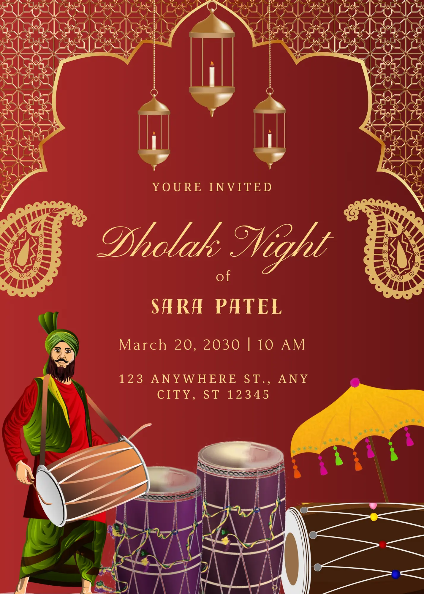 Dholki Dholak Wedding Invitation Template - CreativeRino