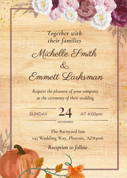 Fall Pumpkin Terracotta Wedding Invitation Template - CreativeRino
