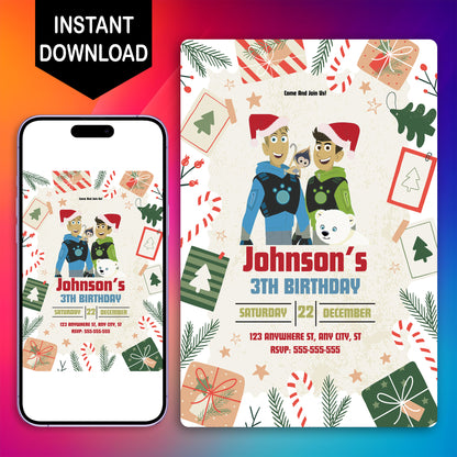 Wild Kratts Christmas Birthday Invitation Template - CreativeRino