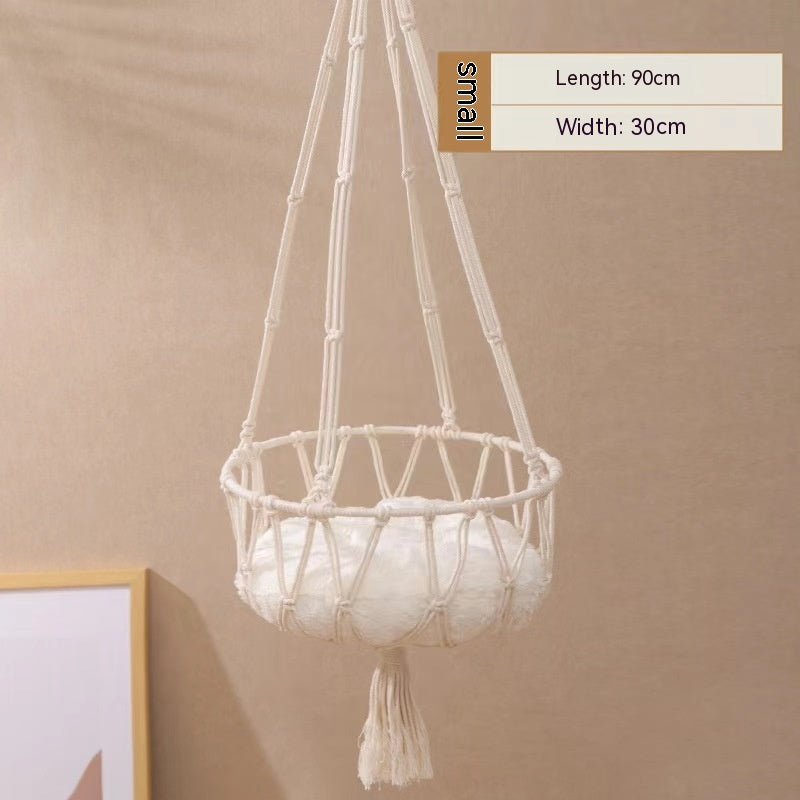 Premium Macrame Cat Hammock – Hanging Nest Basket Swing & Cozy Pet Bed CreativeRino