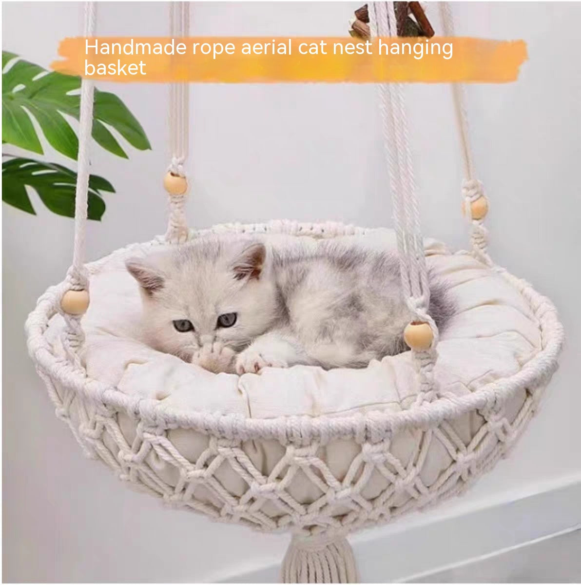 Premium Macrame Cat Hammock – Hanging Nest Basket Swing & Cozy Pet Bed CreativeRino