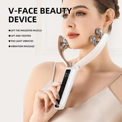Home V-Roller EMS Microcurrent Electric Smart Red And Blue Dual-Wave Roller Massager Face Slimming Instrument Ems Micro Current Lifting Tightening CreativeRino
