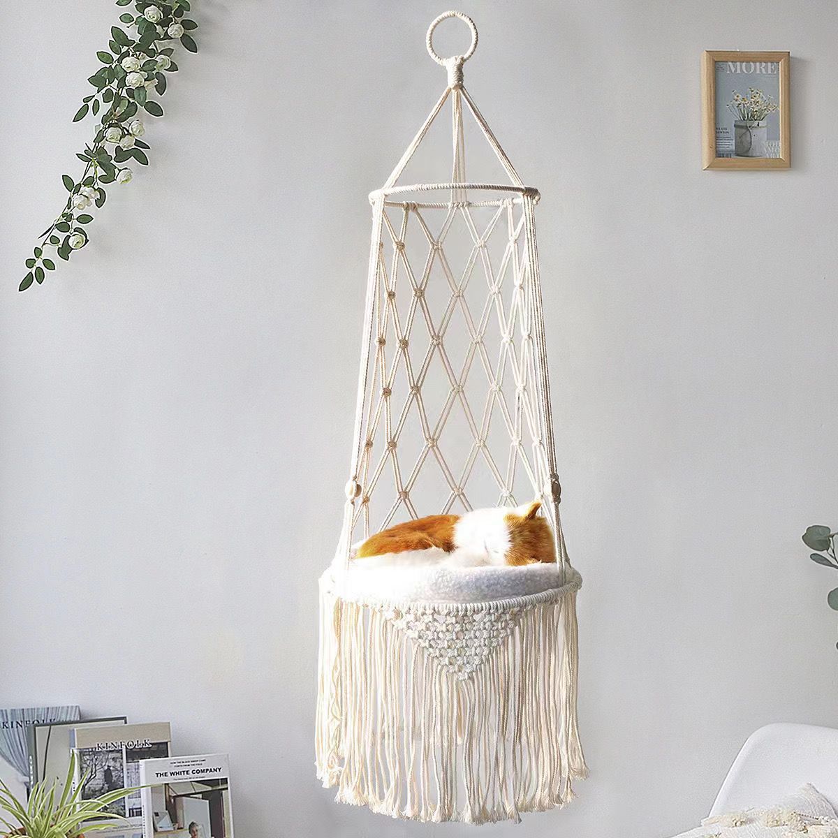 Premium Macrame Cat Hammock – Hanging Nest Basket Swing & Cozy Pet Bed CreativeRino